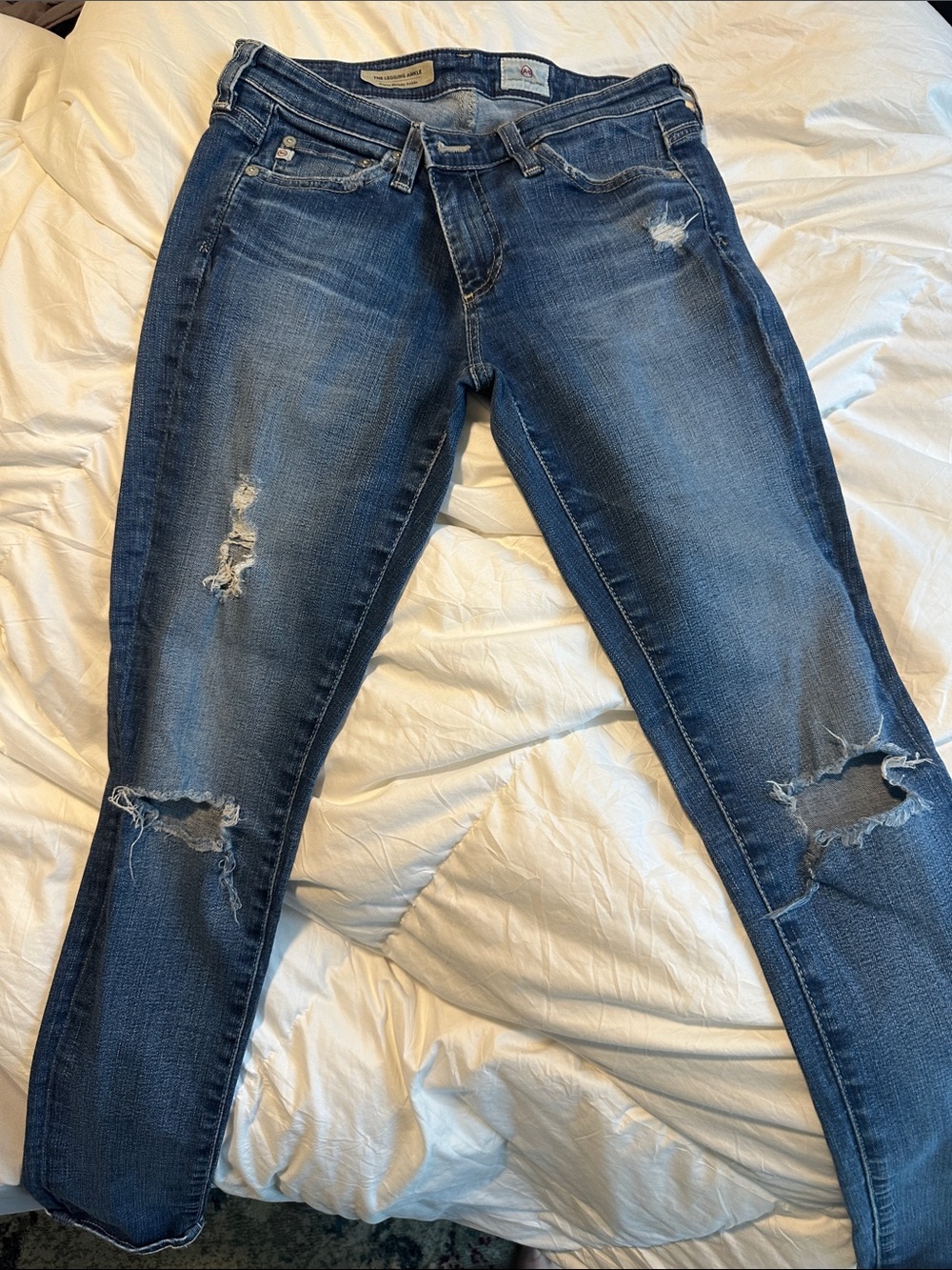 AG Adriano Goldschmied Distressed Dark Blue Skinny Jeans
